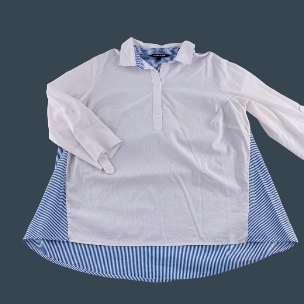 Zac & Rachel White Top with Blue Striped Back